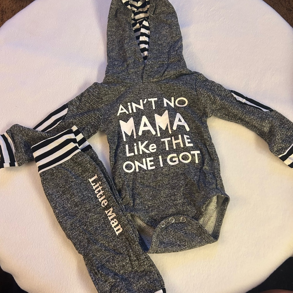 Little Man Charcoal Hooded Bodysuit Set